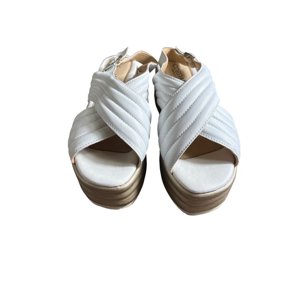 Cordani White Gold Platform Leather Slide Sz 40